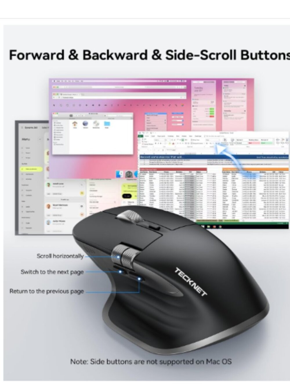 TECKNET Wireless Mouse, Bluetooth Mouse (BT5.3/5.0 & 2.4G) Rechargeable New - Picture 8 of 9